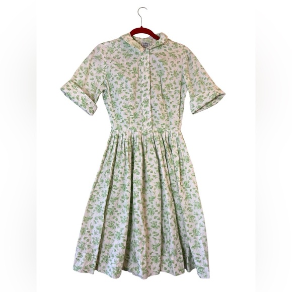 Vintage Country Corner Green Botanical Print Button-Up Dress - Picture 3 of 13